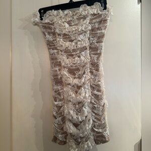 Majorelle white lace and nude mini dress